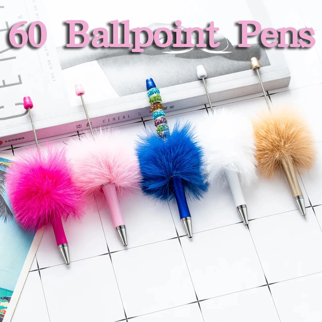 

60Pcs Newest Colour Creative Plush Ballpoint Pen Ballpoint Pen DIY ballpoint pen Gift for Student Office Supplies present