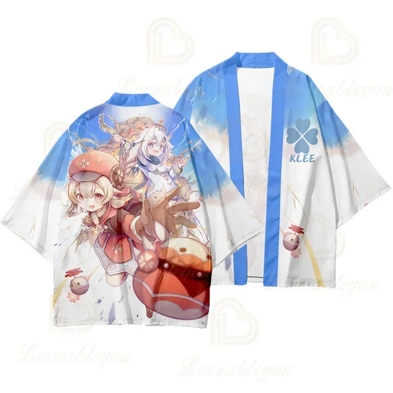 Genshin Impact Cosplay Kimono Japanese Anime Liyue Klee Zhongli Cloak Haori Harajuku Summer Clothing for Adults and Children