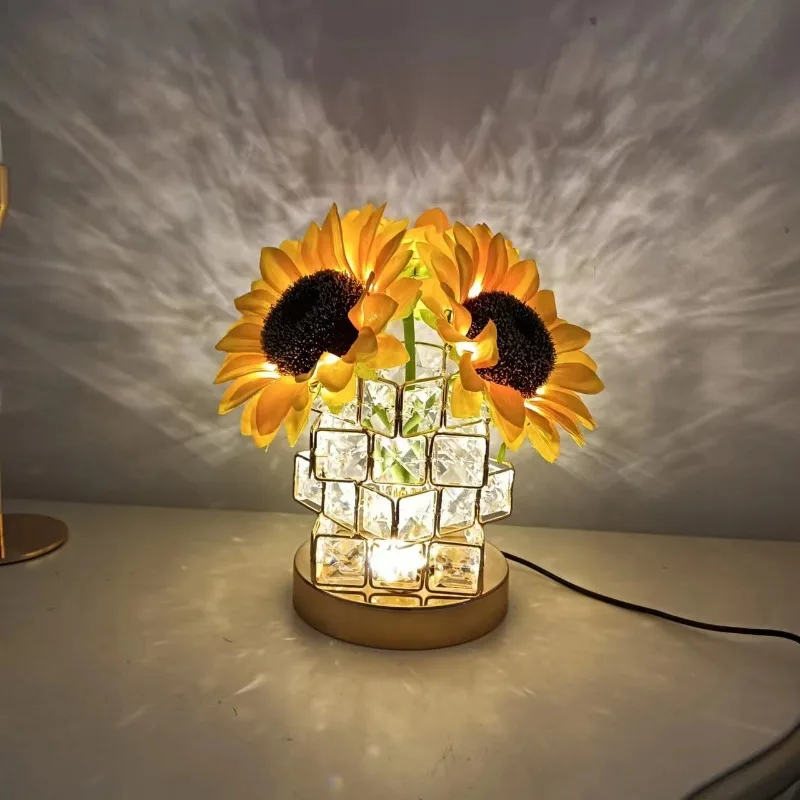 

Magic Cube Sunflower Night Light USB Charging Adjustable Atmosphere Lights Home Decoration table lamp crystal lighting fixture