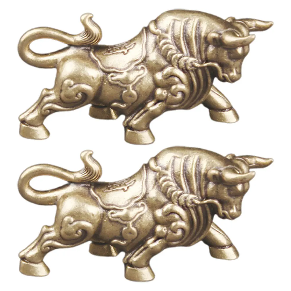 

1 Pair Miniature Brass Bull Statue Vintage Desktop Decor Small Brass Craft For Office Home Cabinet Indoor Tabletop Ornament