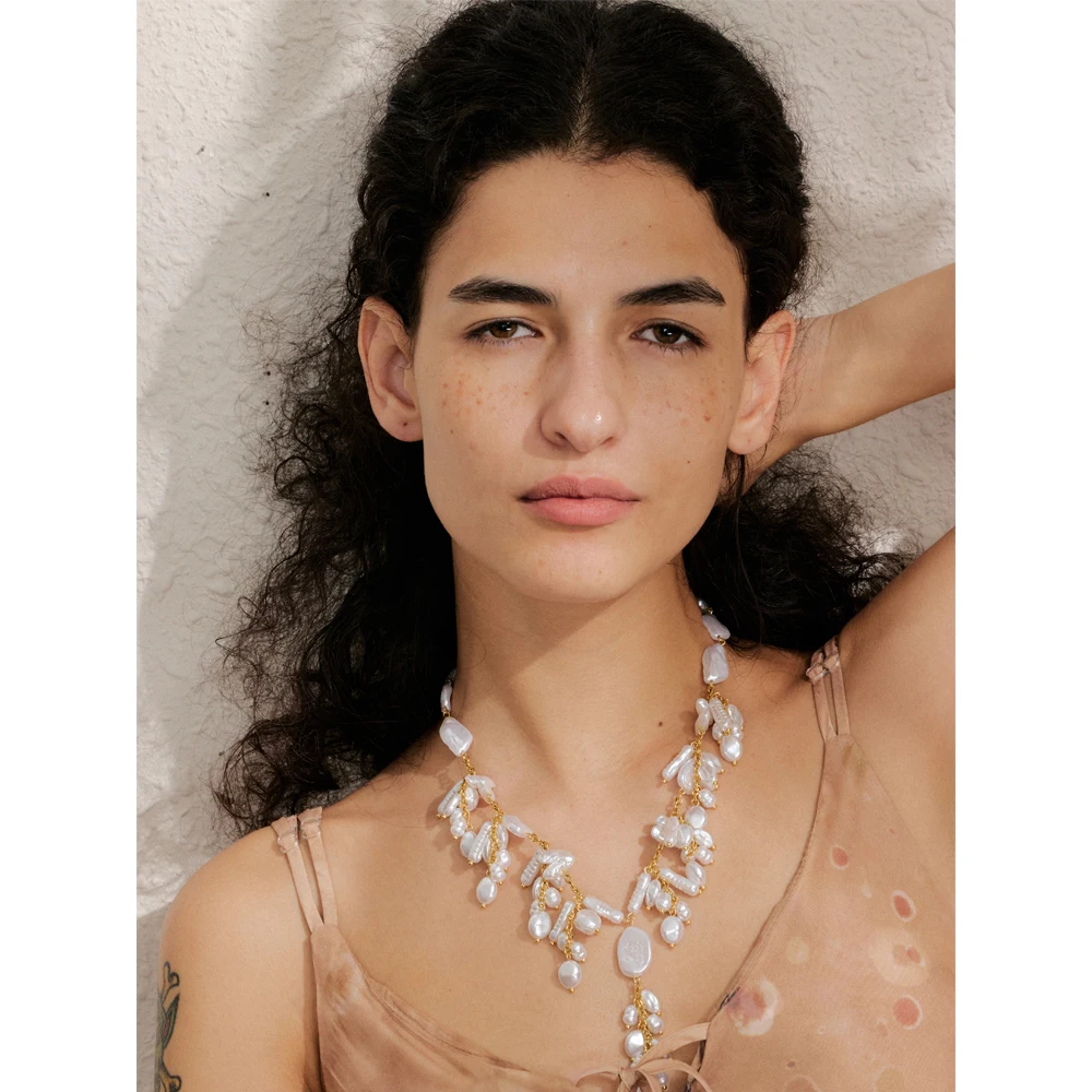 Waterproof Simulated Pearl Drop Necklace - Stainless Steel Y-Collar