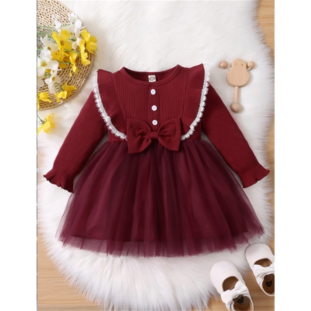 3-24Months Newborn Baby Girl Dress Long Sleeve Mesh Tutu Princess Dresses Baby Girl Party Derss Infant New Yeras Costume