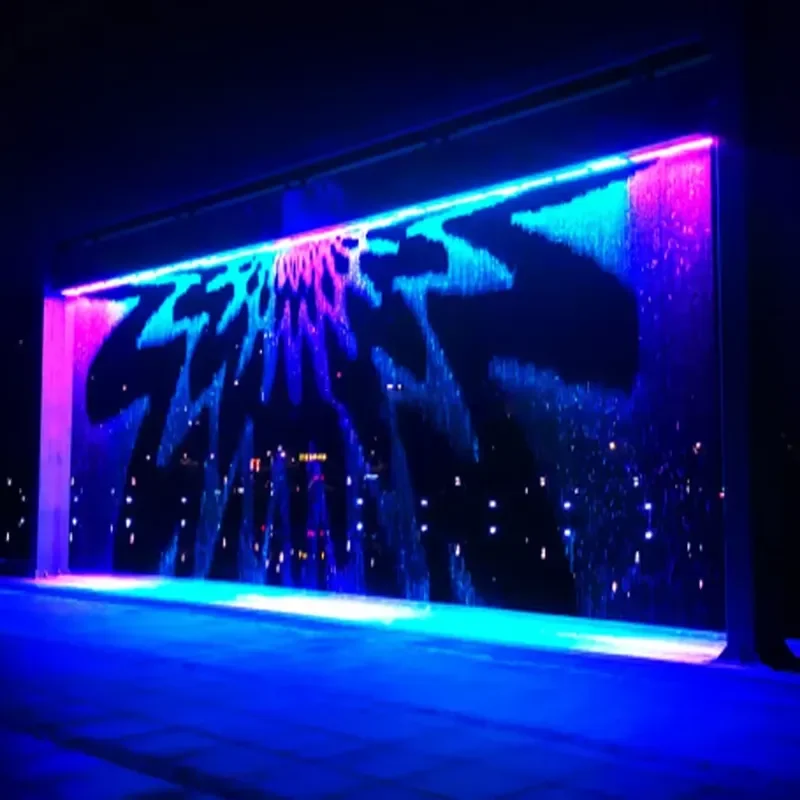 Custom Stainless Steel Digital Water Curtain Wall with Multi Color LED Lights for Villa Garden Outdoor Modern Design