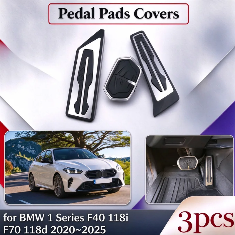 For BMW 1 Series F40 118i F70 118d 2020-2025 Brake Gas Pedal Covers Non-Slip Stainless Steel Foot Rest Pedal Pad Car Accessories