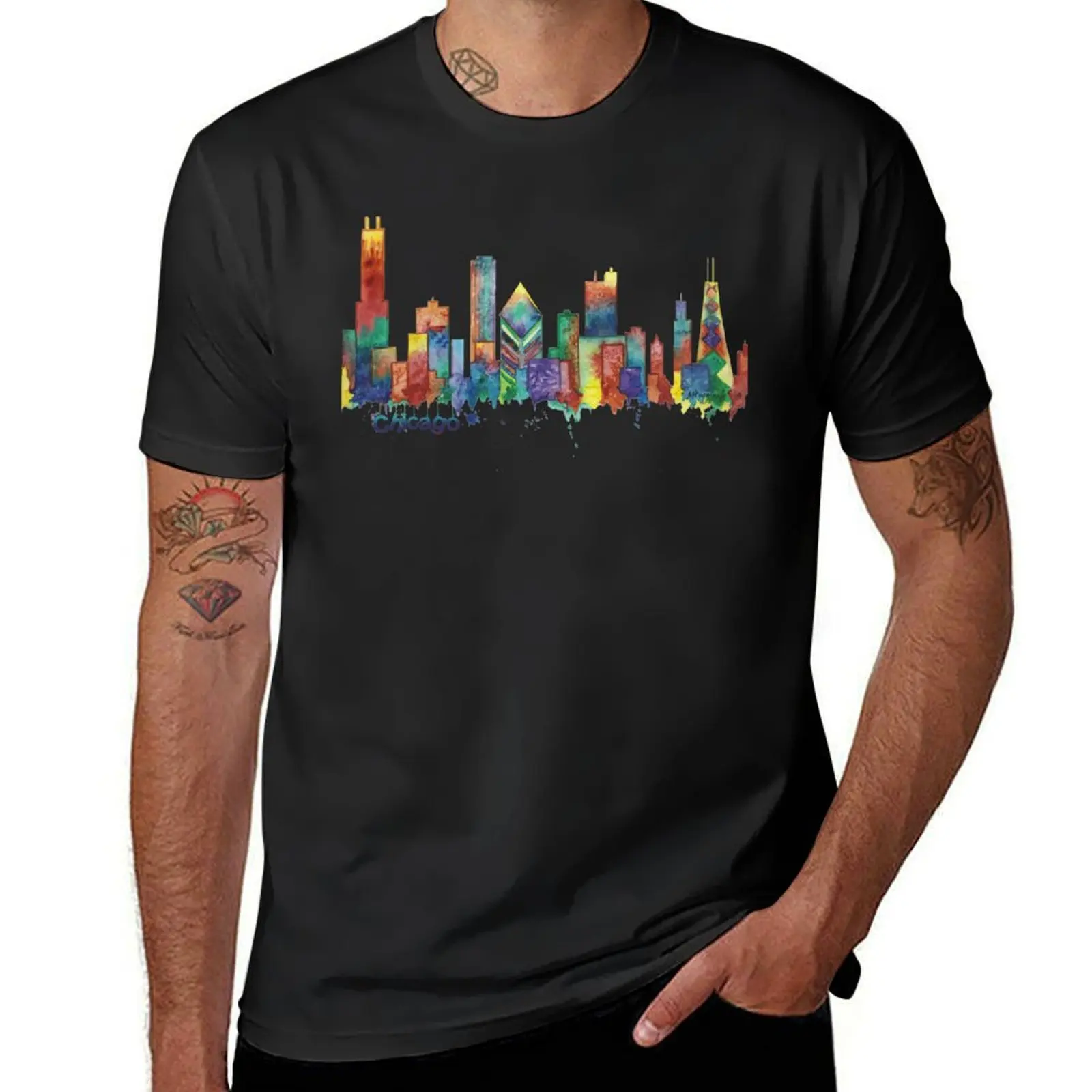 Chicago, splatter series, watercolor T-Shirt anime clothes plus sizes tops Men's t shirts