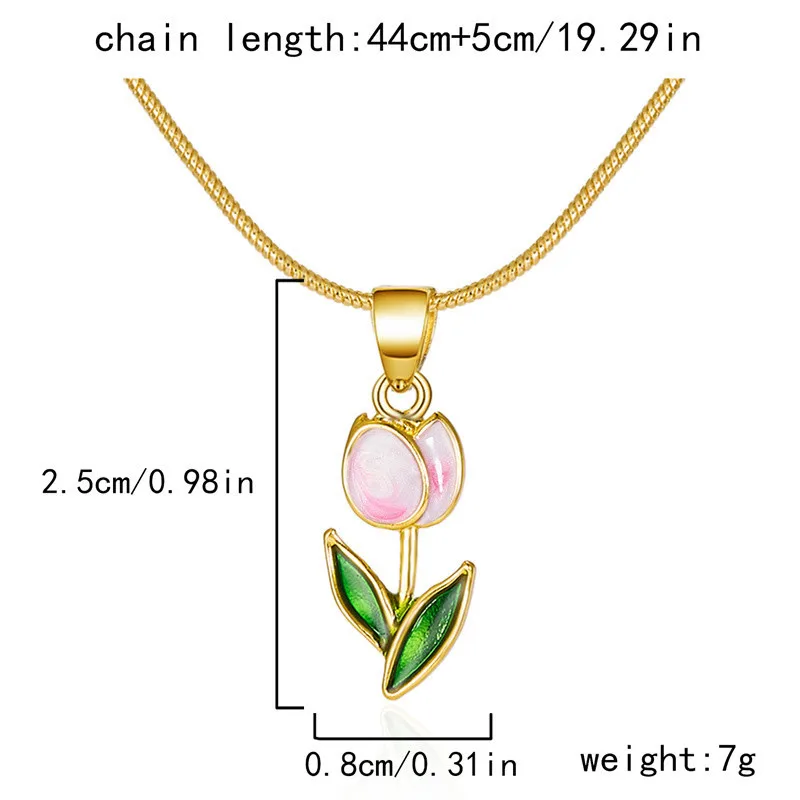 Vintage elegante Emaille-Halskette mit Tulpenblüten-Anhänger für Damen, modische Accessoires für junge Persönlichkeiten, Schlüsselbeinkette, Choker. – Detail 34