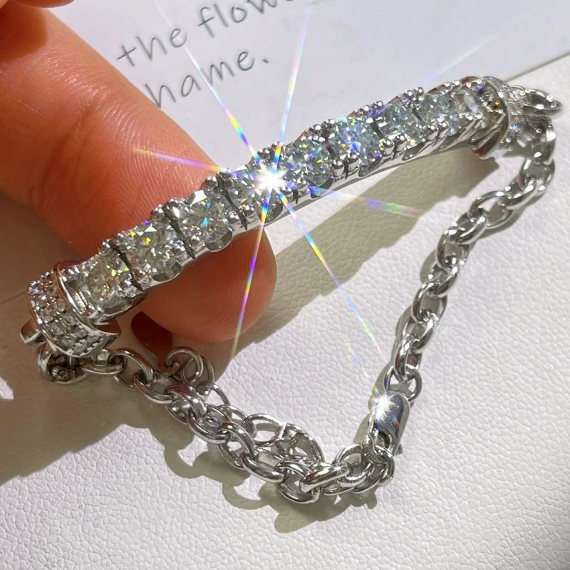 Women, 9 Stones, 50 Points, D Color, 925 Silver, Imitation Bracelet