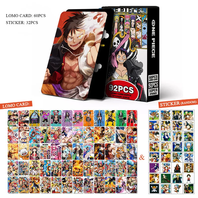 92Pcs Anime One Piece Figure Wanted Lomo Cards Luffy Zoro Chopper Bookmark Stickers Double-sided Photocard Collection Toy Gift