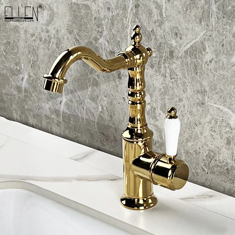 

Bathroom basin faucet household washbasin sink hot and cold anti-splash faucet gold color EL6118G