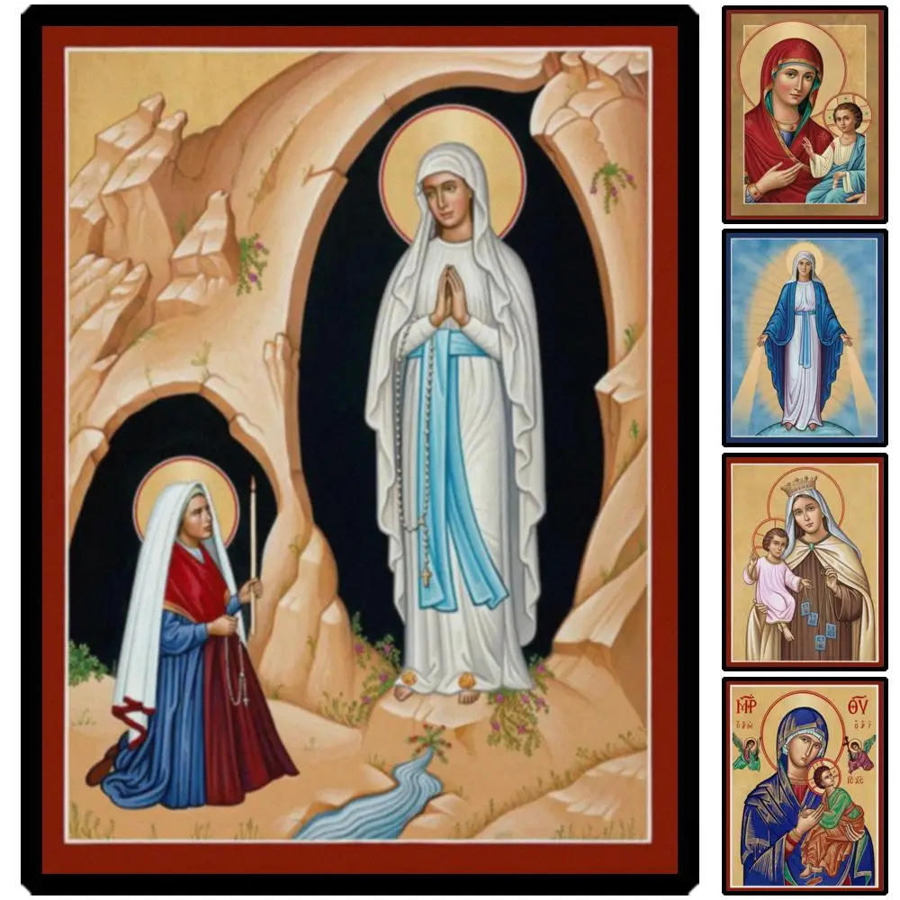 Virgin Mary Theotokos Icon Greek Orthodox Byzantine HD Canvas Print Mother of God Large Wall Art for Prayer Room Christian Gift