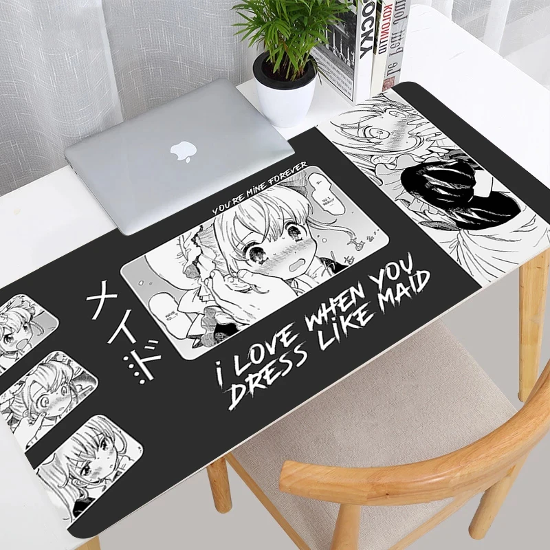 

Black And White Monochrome Comic Mouse Pad Laptop Kawaii Maid Gaming Accessories Keyboard Mousepad PC Anime Girl Desk Mat Carpet