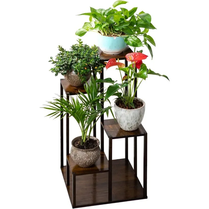 COPREE Bamboo 4 Tiers Plant Stands, Planter Pot Holder Shelf, Indoor Outdoor Flower Display Organizer Storage Rack, Heavy Duty