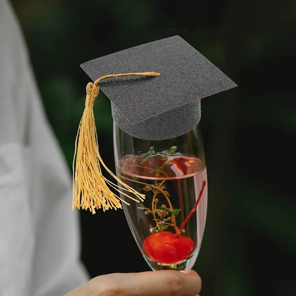 

24pcs Graduation Goblet Covers Mini Cap Bottle Toppers For Wine Glasses Party Decorations Graduation Party Supplies Kitchen Bar