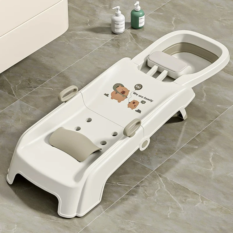 Baby Foldable Hair Wash Lounger, Kids Ergonomic Shampoo Chair, Large Toddler Head Washing Bed, Children's Bath Recliner Stool