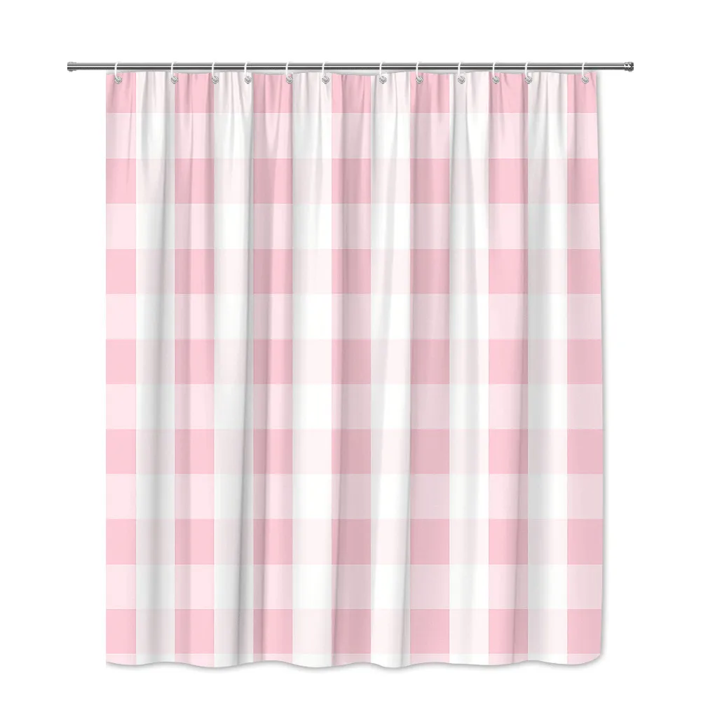 Elegant Pink White Gingham Check Plaid Shower Curtain Liner Polyester Waterproof Bathroom Shower Curtain for Modern Decor