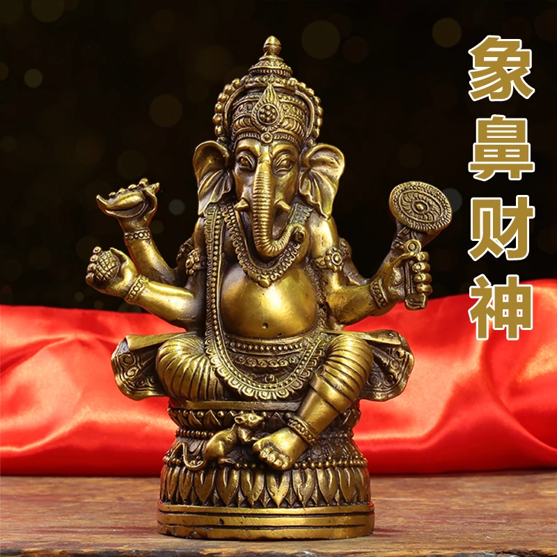 Southeast Asia HOME Company SHOP Talisman Money Drawing Thailand Elephant GANESH Mammon God of wealth FENG SHUI BRASS statue