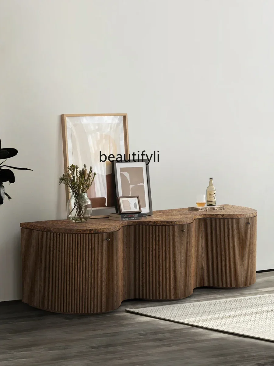 

Mid-Ancient Solid Wood Sideboard Integrated Wall Locker Retro Curio Cabinet Ash Wood Multi-Layer Storage Cabinet