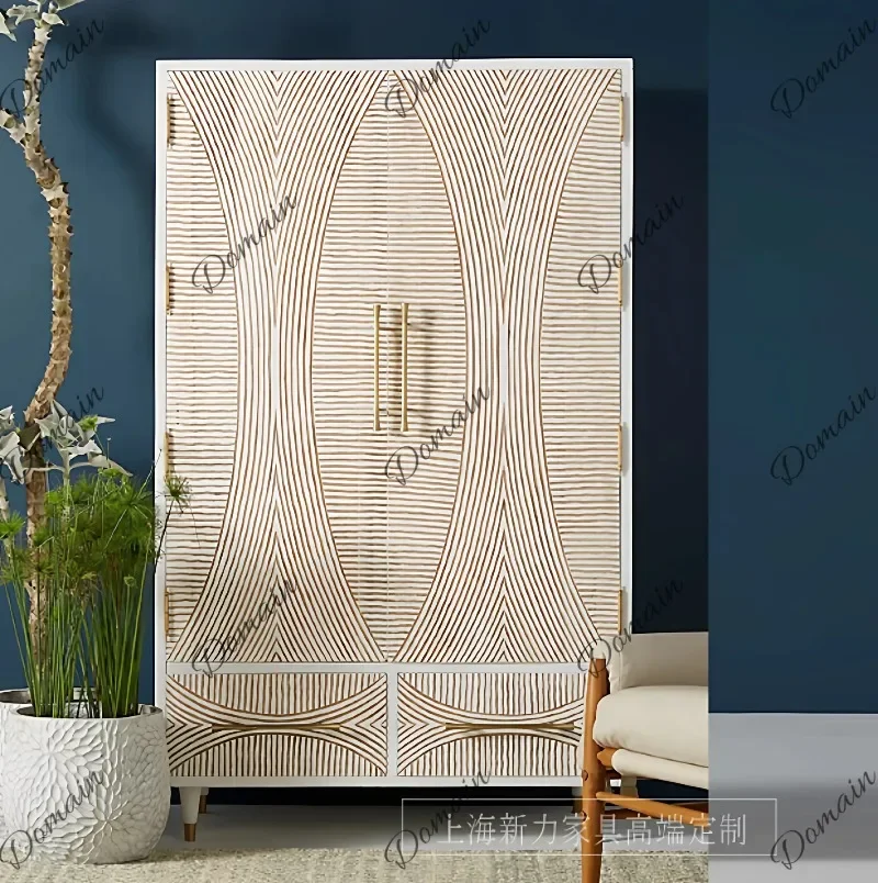 41 N Bohemian white wardrobe double door solid wood relief large wardrobe simple bedroom furniture design simple cabinet