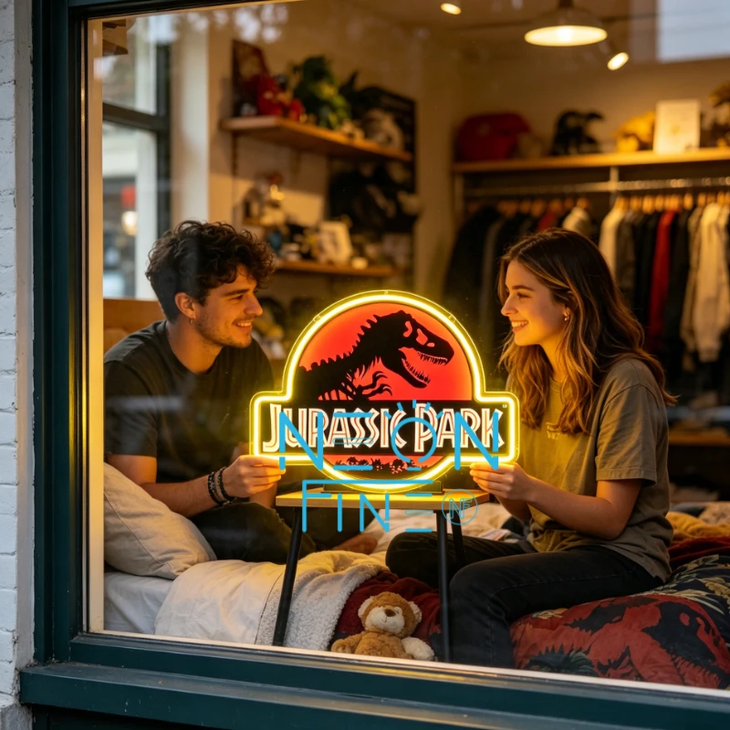 Dinosaur Neon Sign Movie Neon Light LED Dimmable for Jurassic Prehistoric Park Bedroom Man Cave Decor Birthday Gifts for Kids