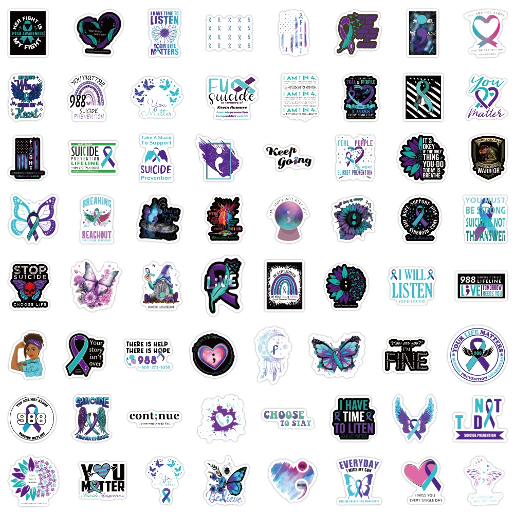 10/30/60/120pcs Take Care of Yourself Theme Stickers Suicide Awareness Cartoon Sticker Water Bottle Luggage Phone Decals Packing view 5