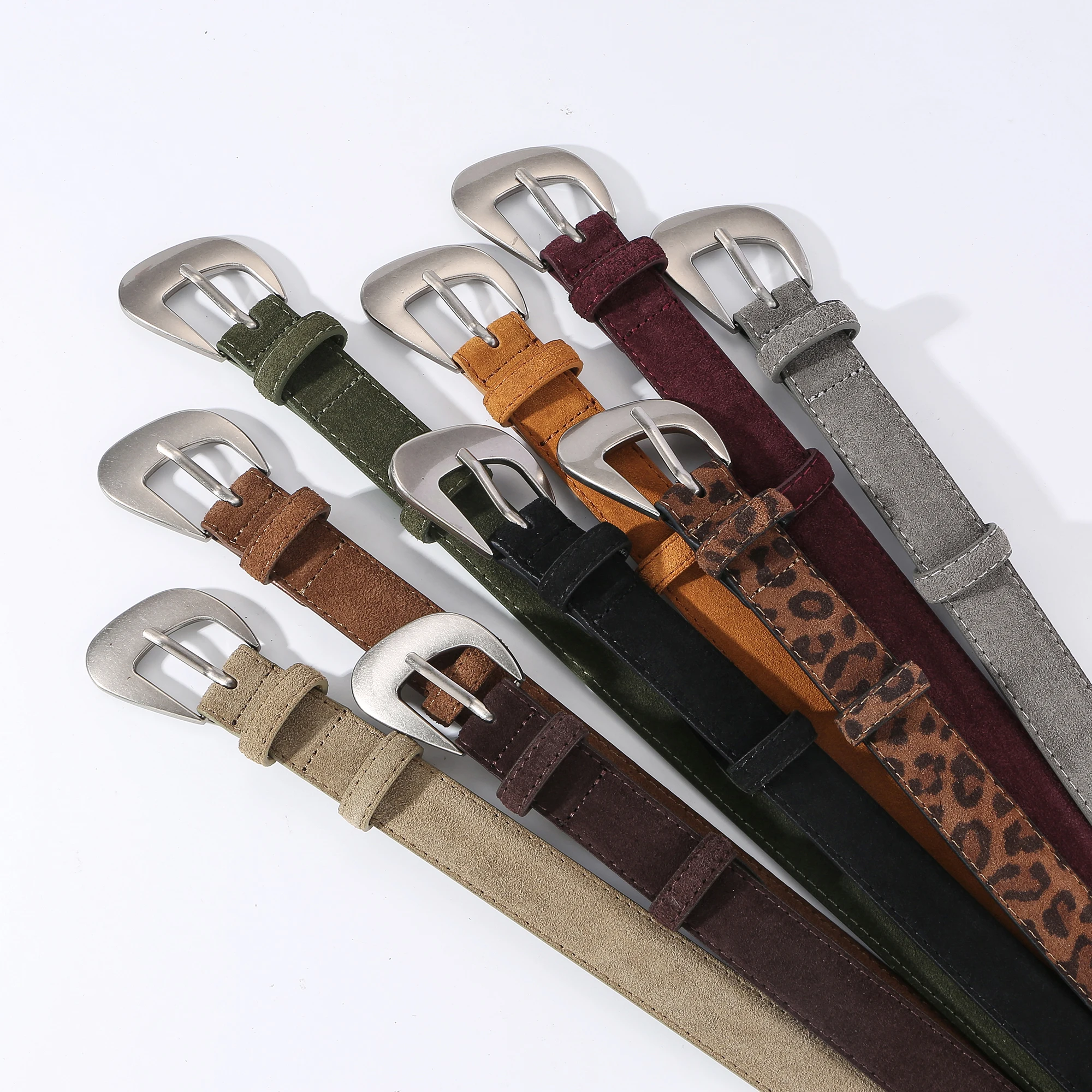 Women's Suede Leather Belts with Sliver Buckle Fashion Leather Waist Belt Elegant Ladies Belts for Jeans Gifts for Women