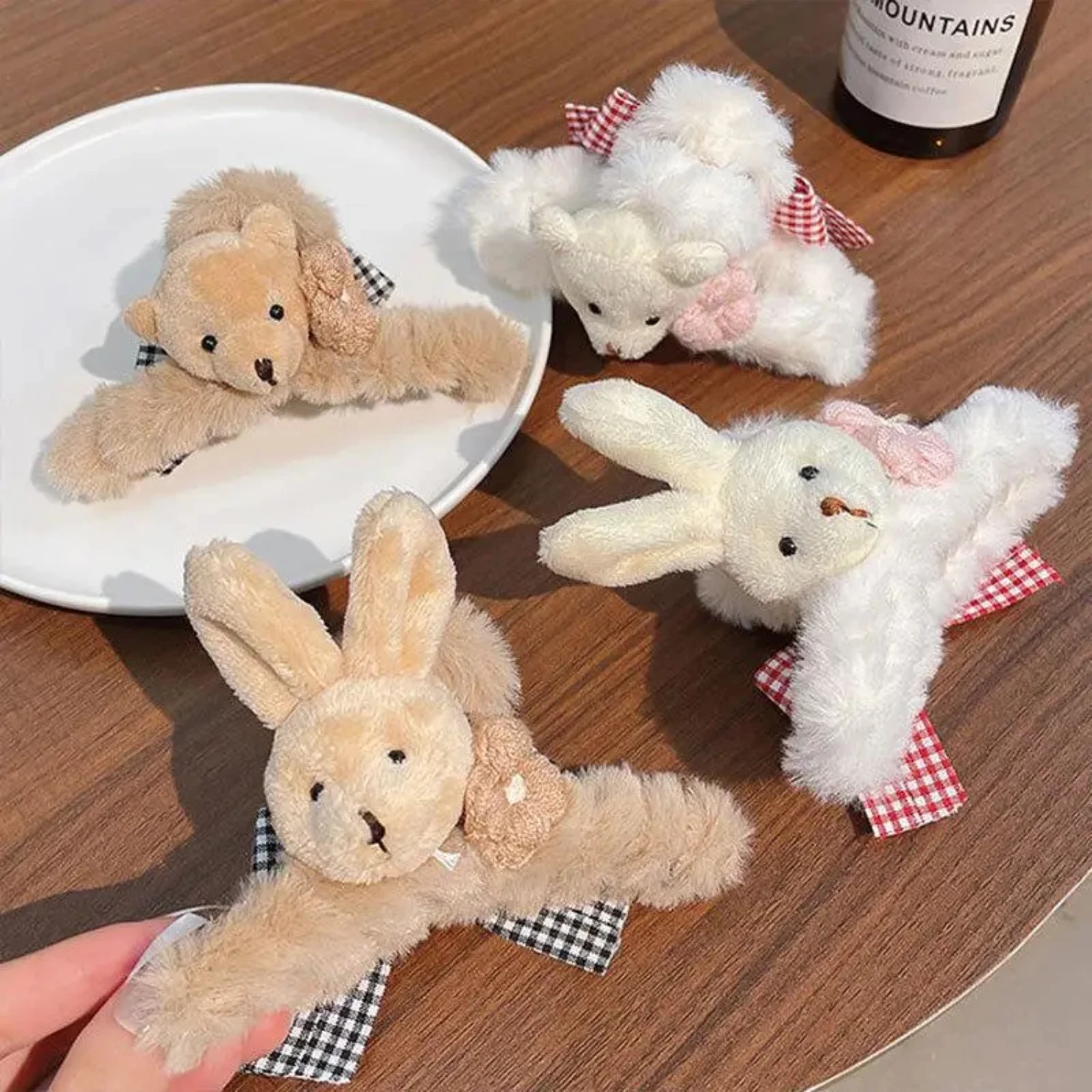 Autumn Winter Cute Bear Rabbit Plush Hair Clips Girls Fashion Big Headdress