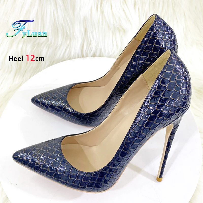 

8-12CM Snakeskin Pattern Shallow Mouth Sexy Sharp tip Office Shoes Women Pumps Plus Size Designer 2025 Summer Blue High Heels