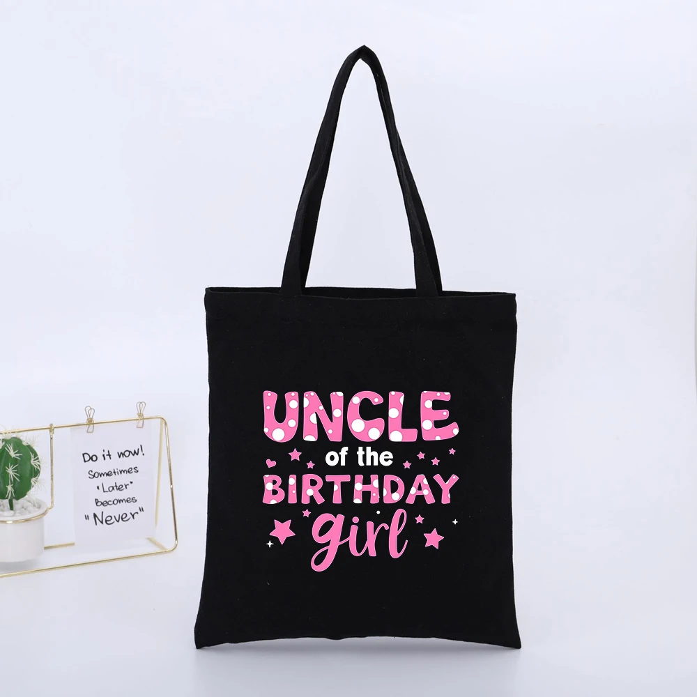 Uncle's Typography Print Black Canvas Tote Bag, Casual Style for Birthday Celebrations