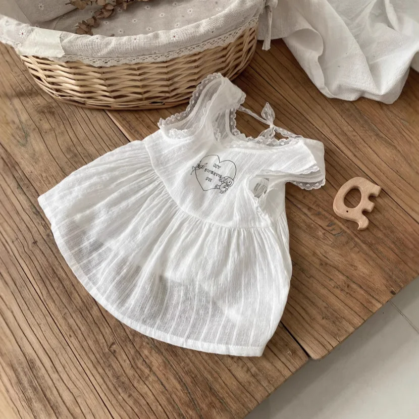 

2026 Summer New Baby Girl Sleeveless Shirts Girls Cute Cartoon Print Bow Tops Cotton Infant Sweet Lace Vest Toddler Clothes