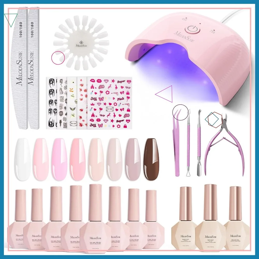 

Полный набор гель-лаков для ногтей с УФ-светом — 8 цветов, верхнее покрытие Builder и инструменты для дизайна ногтей для женщин