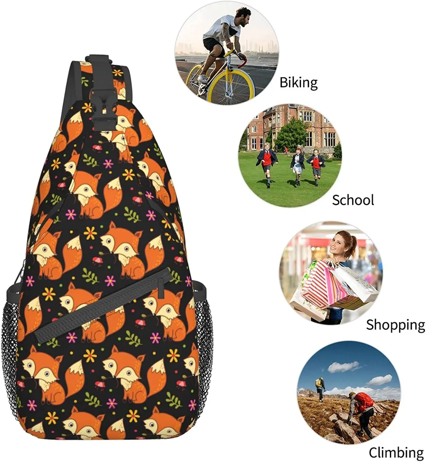 Cute Fox Sling Backpack, Multipurpose Crossbody Shoulder Bag Travel Hiking Daypack For Men Women