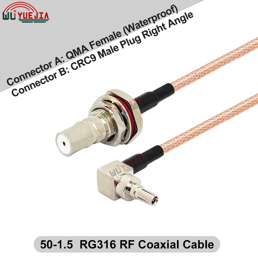 TS9 / CRC9 to QMA Type RG-316 RF Cable Bulkhead QMA Female / Male to TS9 CRC9 Male Right Angle Connector 50-1.5 RF Coaxial Cable