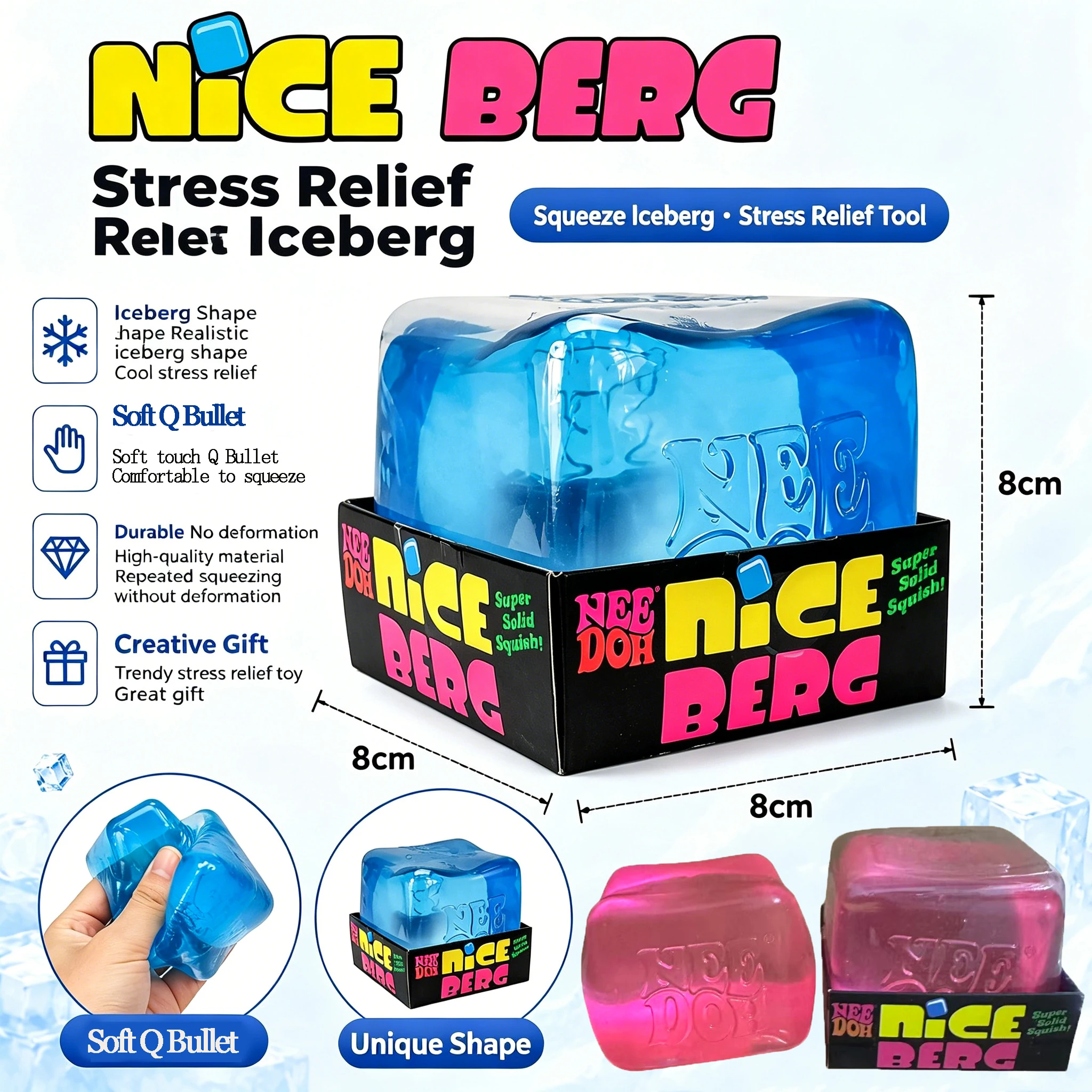 Schylling Nee Doh Oversized Nice Cube 8 To 8.5 CM Translucent Slow Rebound Non Toxic Sensory Toy For ADHD Autism view 3