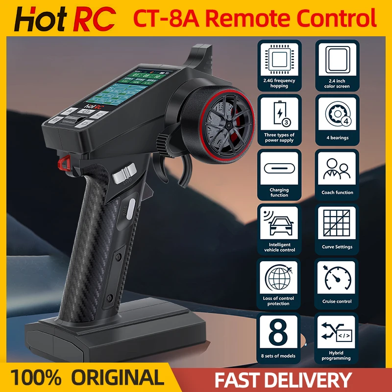 HotRC CT-8A Remote Controller CT8A 2.4Ghz RC 8CH Transmitter One-Hand Radio F08A PWM Receiver For RC Model Car/Ship/Tank