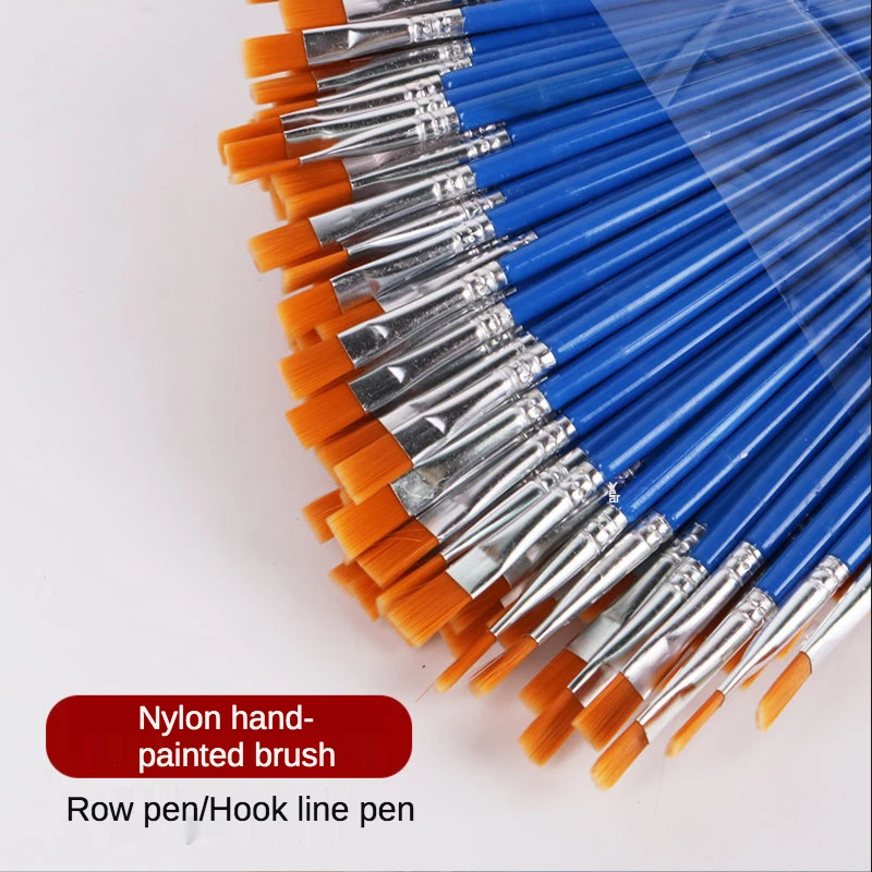 

100 Pcs Fine Hand Flat head short paint brush set nylon acrylic paints digital brush artist oil paint brush row pen art supplies