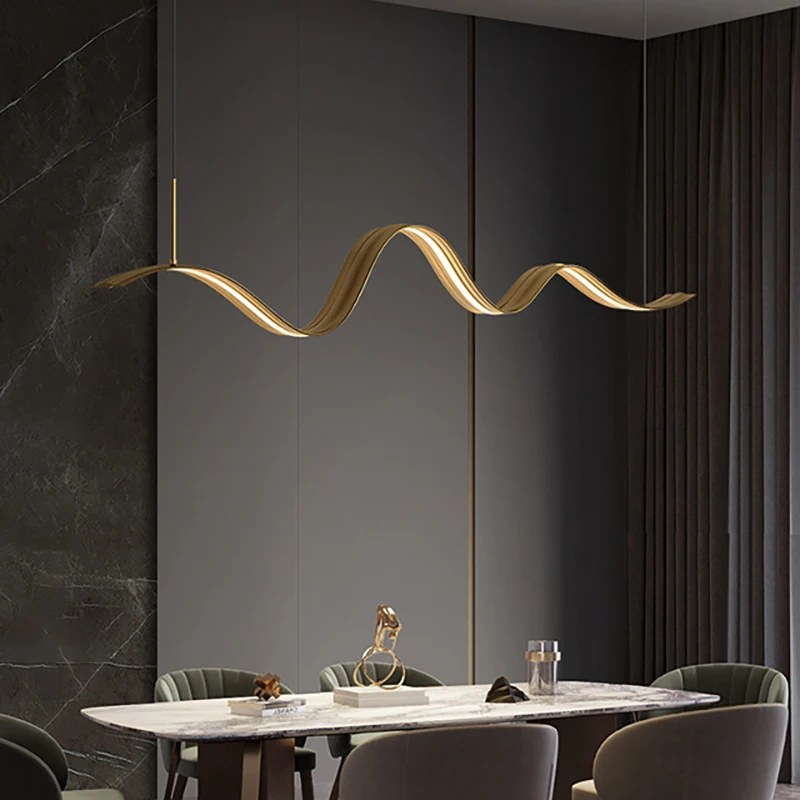

Modern luxury wave pendant lights designer dining room chandeliers copper hanging light fixture kitchen island suspension lamp