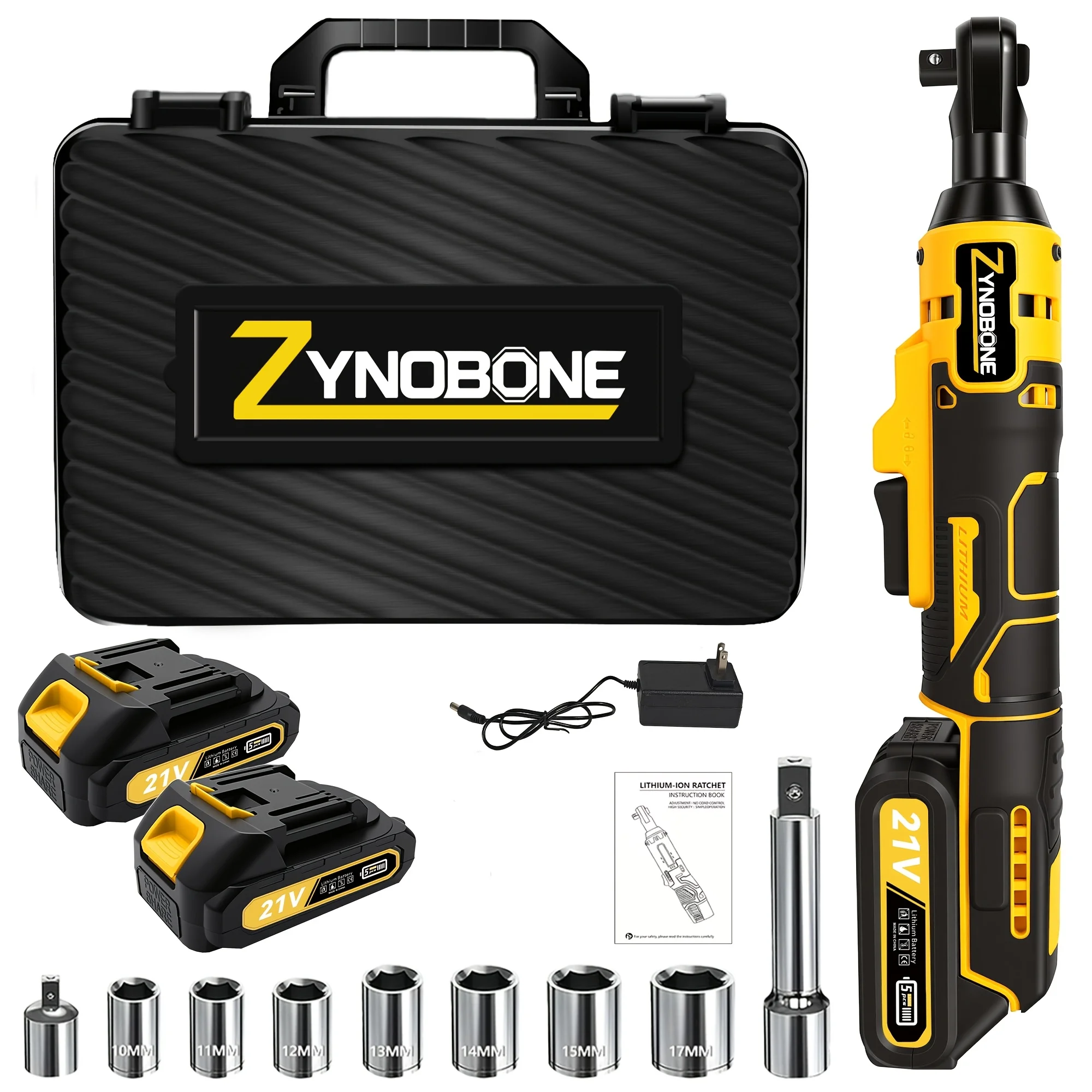 

45 Foot Pound 21V Ratchet Wrench Set, 3/8-Inch Powerful Rotating Tool, Fast Charging, Adjustable Trigger Speed, Equipped with 2 2000Mah Batteries, 9 Sleeves for Efficient Operation, Convenient Toolbox Storage, Gloves Included, Holiday Gift