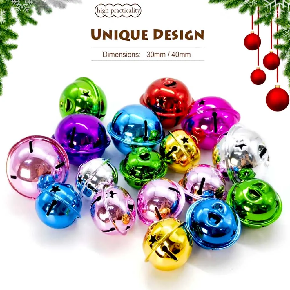 NEW 30pcs 30-40mm Christmas Jingle Bell, Silver Glitter Bells Hollow Out Star Sleigh Bell  DIY Craft Xmas Tree Decor Pet Collar