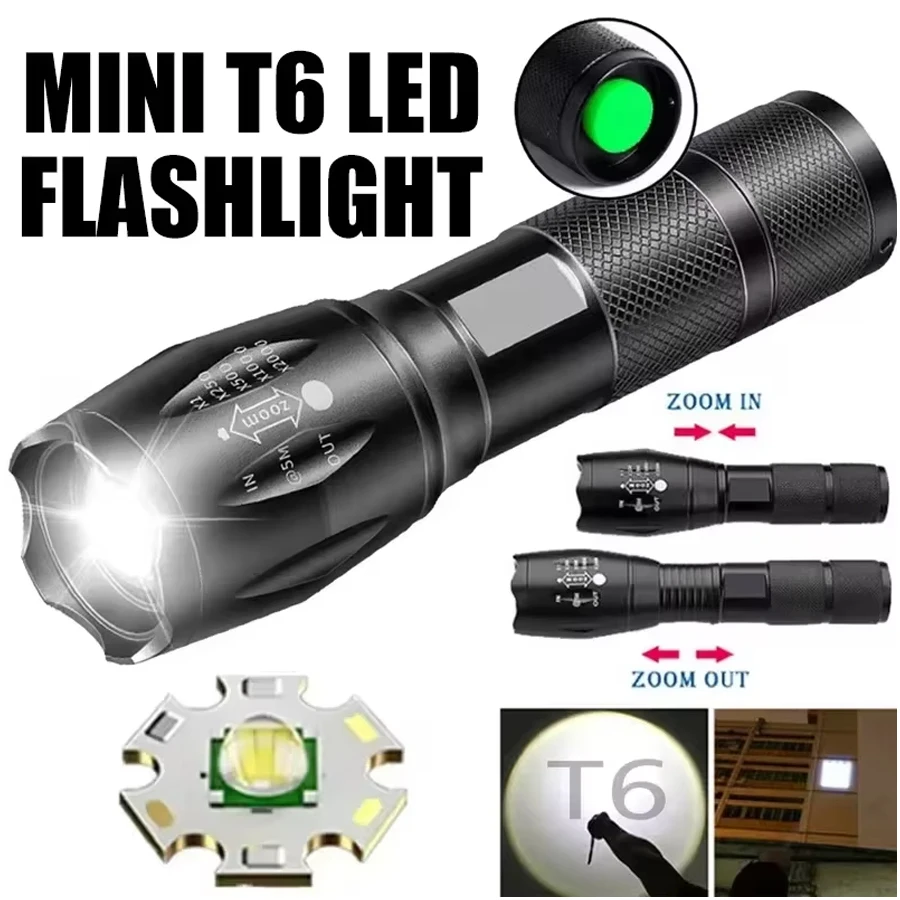 KDULIT T6 LED Flashlights Camping Torch 5 Light Modes Zoom Light Aluminum Alloys Waterproof Material External 18650 Battery