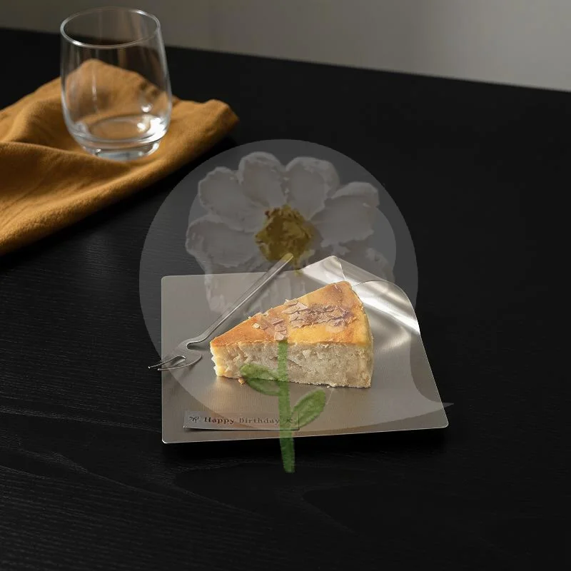 Non Toxic Stainless Steel Dessert Serving Trays Curved Handle Easy Clean for Bakery Cafe Home Daily Dessert Serving