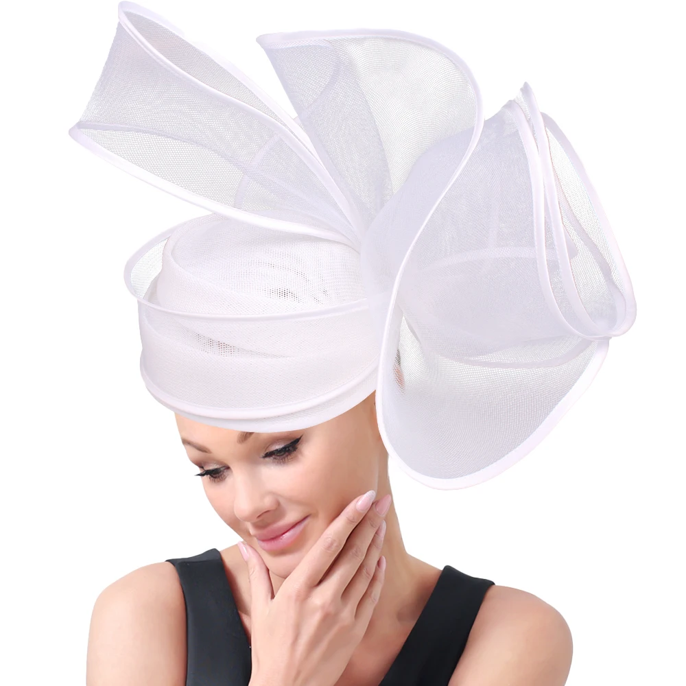 

Women Beige Large Flower Fascinator Kentucky Derby Hat Sinamay Church Hat For Wedding Headwear Headband Hat Cocktail Tea Party