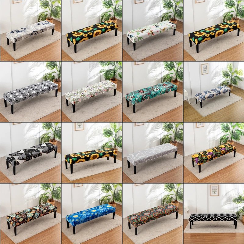 Floral Printed Long Bench Cover Stretch Piano Stool Covers Anti-dirty Ottoman Protector Dining Chair Slipcover Living Room