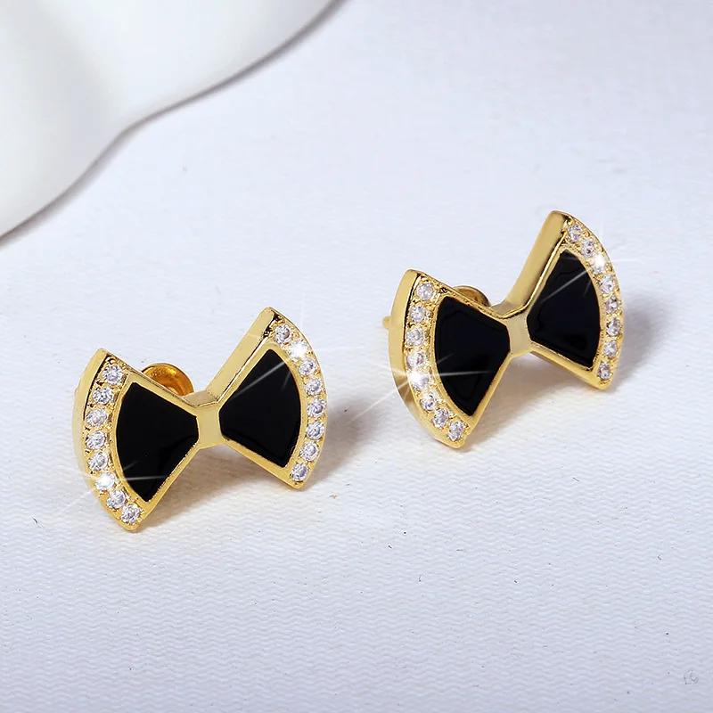 Ethnic Style Earrings For Sale Black Bow Triangle New Light Luxury Niche Versatile Temperament High-end Design Sense Earrings