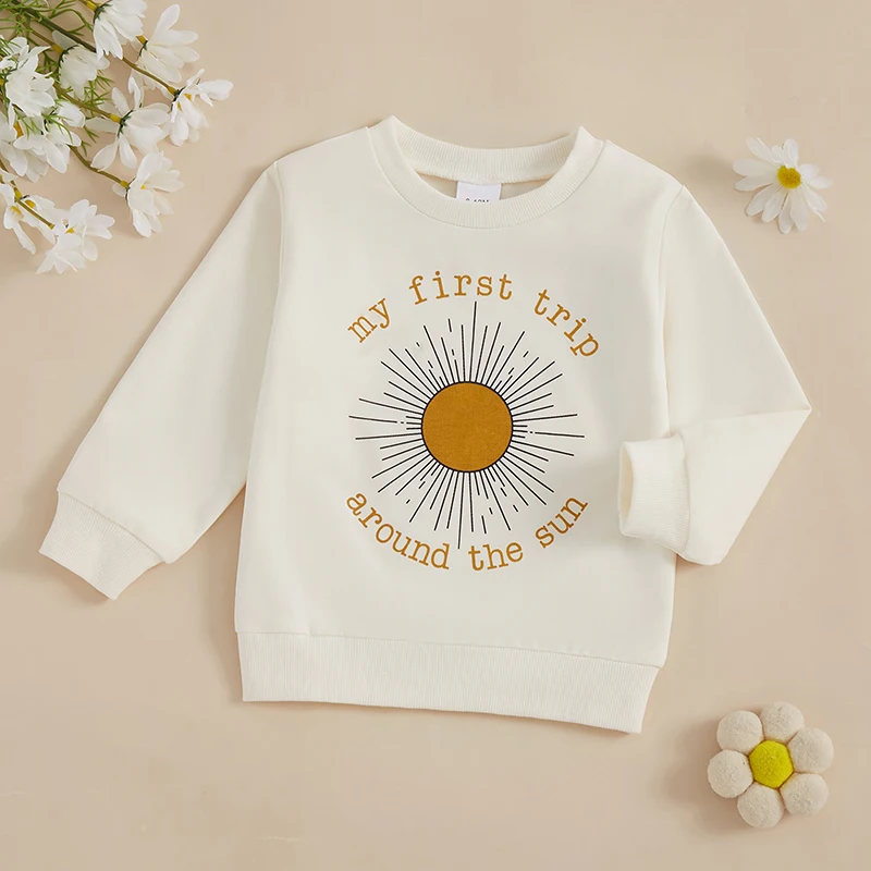 Baby Fall Sweatshirts Cute Fashion Letter Sun Pattern Long Sleeve Crew Neck Infant Tops