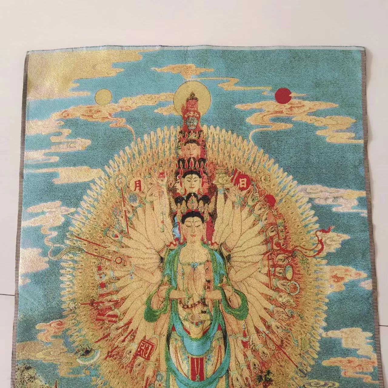 China Tibetan Silk Inwrought Thangka Tangka Mural Thousand Hand Guan Yin Kwan-yin Buddha Statue