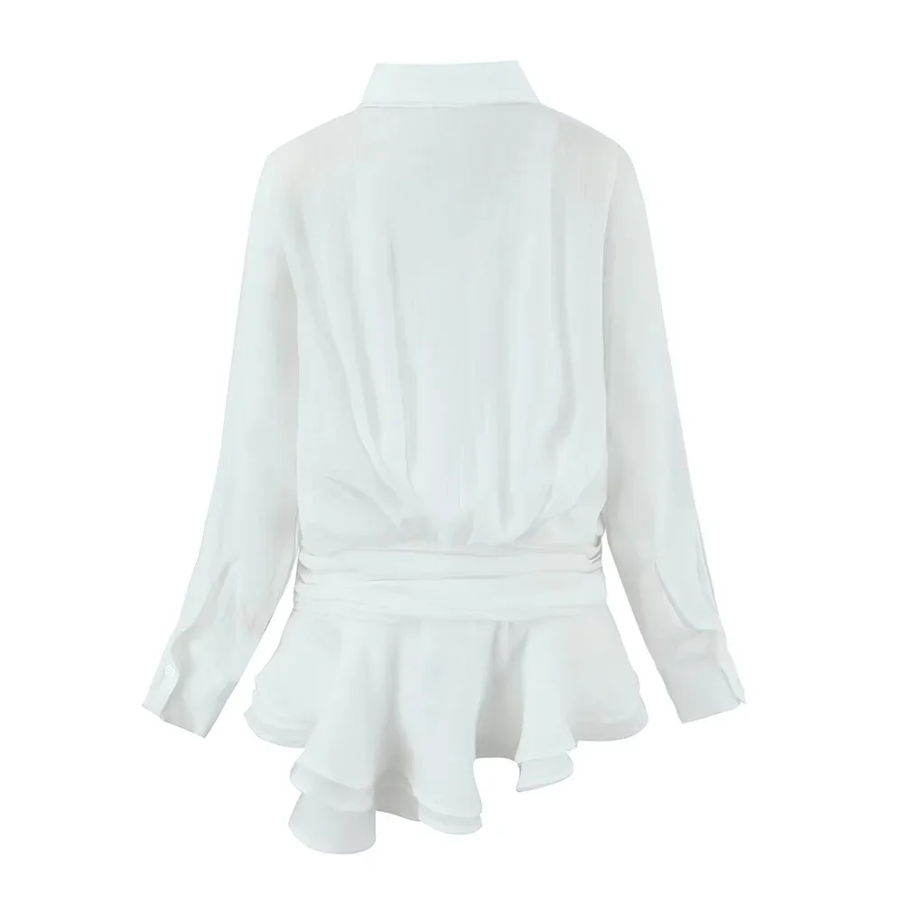 Herbst neues Produkt Damenmode Stil Schlankheit kragen Langarmhemd Dekoration kurzes Kleid