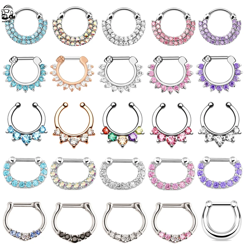 1pc 16g Crystal Septum Nose Piercing Clicker for Women Men Stainless Steel Nose Hoop Septum Faux Piercings Nostril Body Jewelry