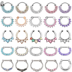 1pc 16g Crystal Septum Nose Piercing Clicker for Women Men Stainless Steel Nose Hoop Septum Faux Piercings Nostril Body Jewelry