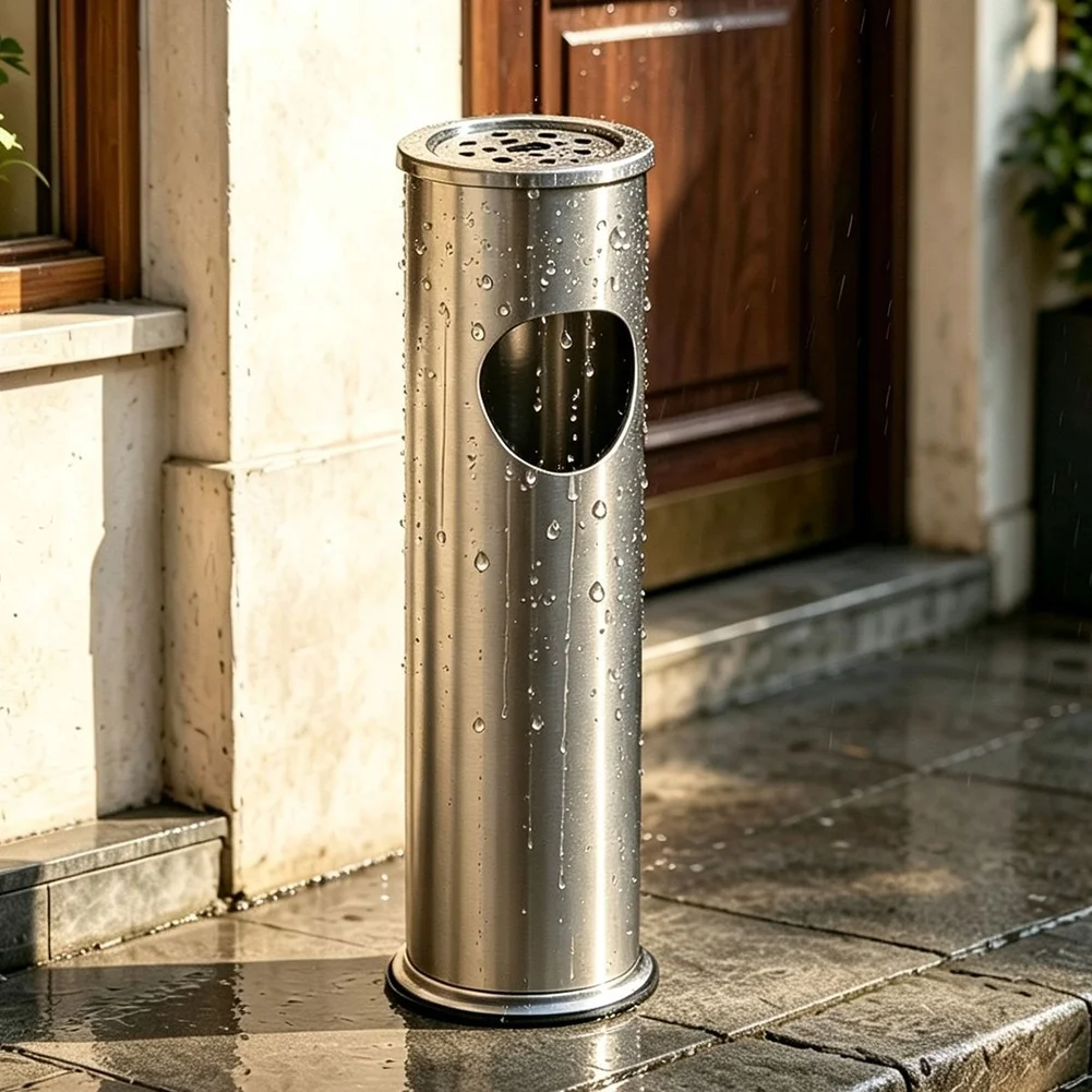 8L Stainless Steel Trash Can with Disposal Unit for Hotels and Lobbies Floor Standing Waste Bin Side Drop Opening