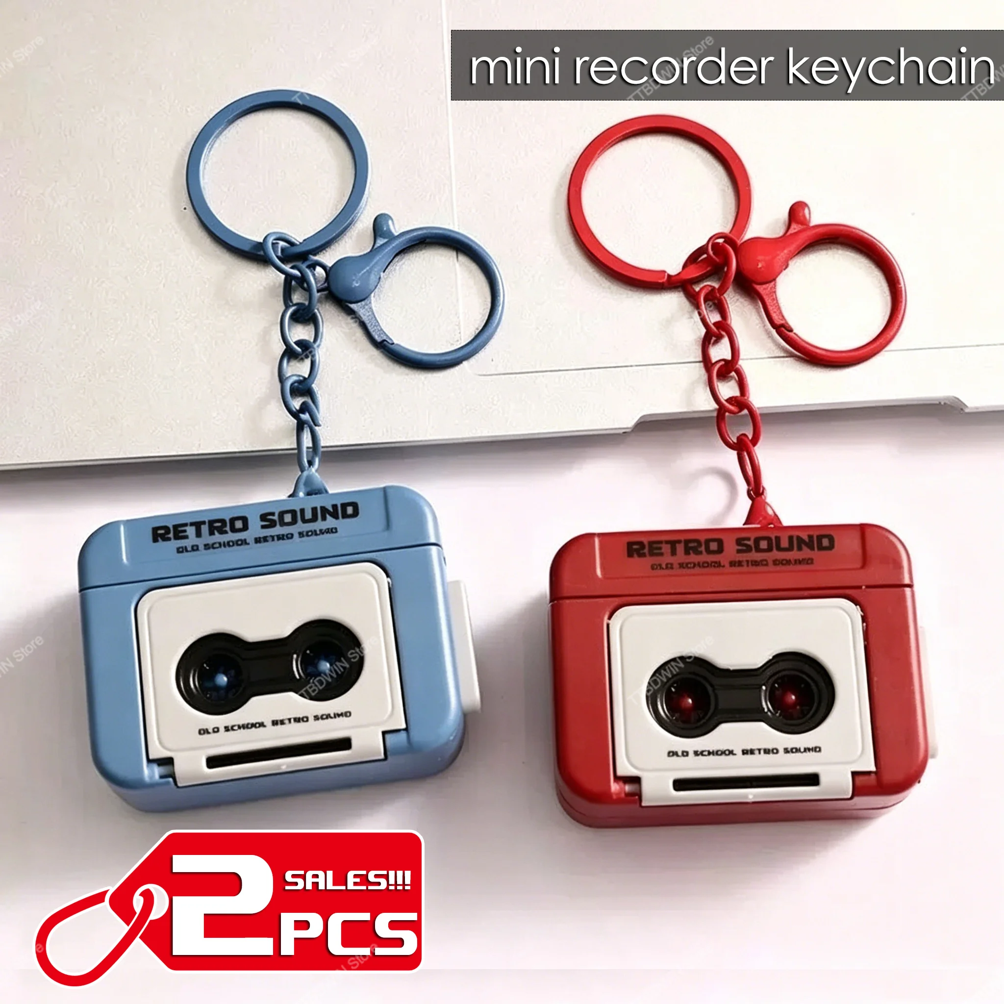 1/2Pcs Retro Tape Recorder Keychain Mini Recording Music Box Pendant Keyring Backpack Hanging Pendant Birthday Couple Gift